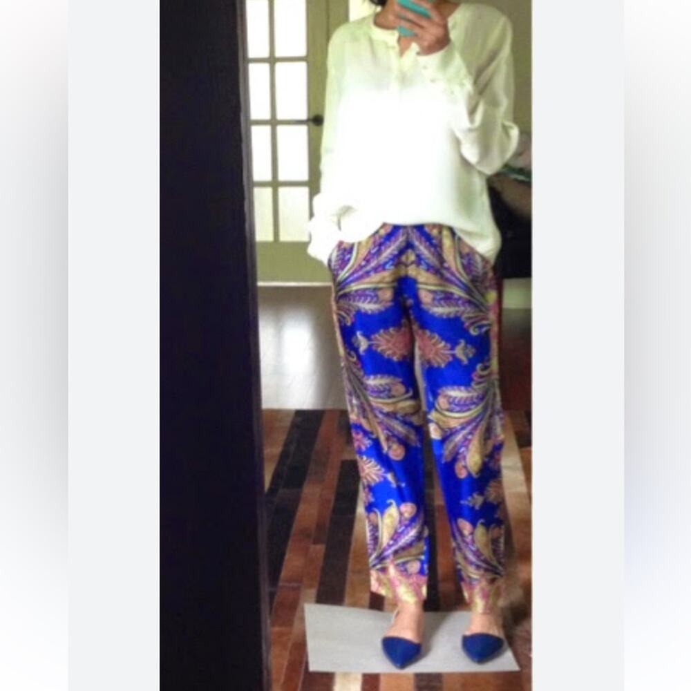 J. Crew Collection Floral Paisley Blue Women's Pants